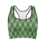 Forest Green Argyle Pattern Print Women's Sports Bra