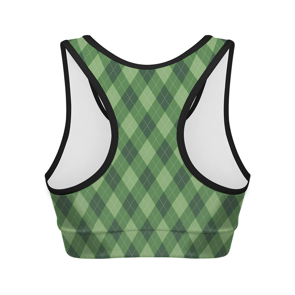 Forest Green Argyle Pattern Print Women's Sports Bra