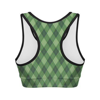 Forest Green Argyle Pattern Print Women's Sports Bra