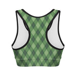 Forest Green Argyle Pattern Print Women's Sports Bra
