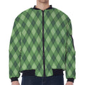 Forest Green Argyle Pattern Print Zip Sleeve Bomber Jacket