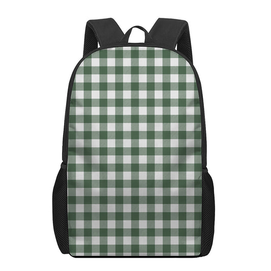 Forest Green Buffalo Check Pattern Print 17 Inch Backpack