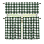 Forest Green Buffalo Check Pattern Print 3 Piece Kitchen Curtains