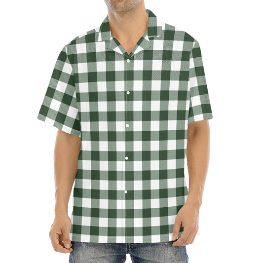 Forest Green Buffalo Check Pattern Print Aloha Shirt