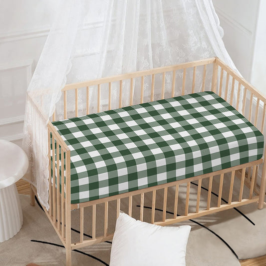 Forest Green Buffalo Check Pattern Print Baby Crib Sheet