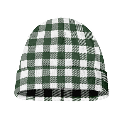 Forest Green Buffalo Check Pattern Print Beanie