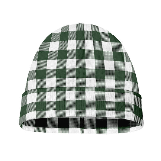 Forest Green Buffalo Check Pattern Print Beanie