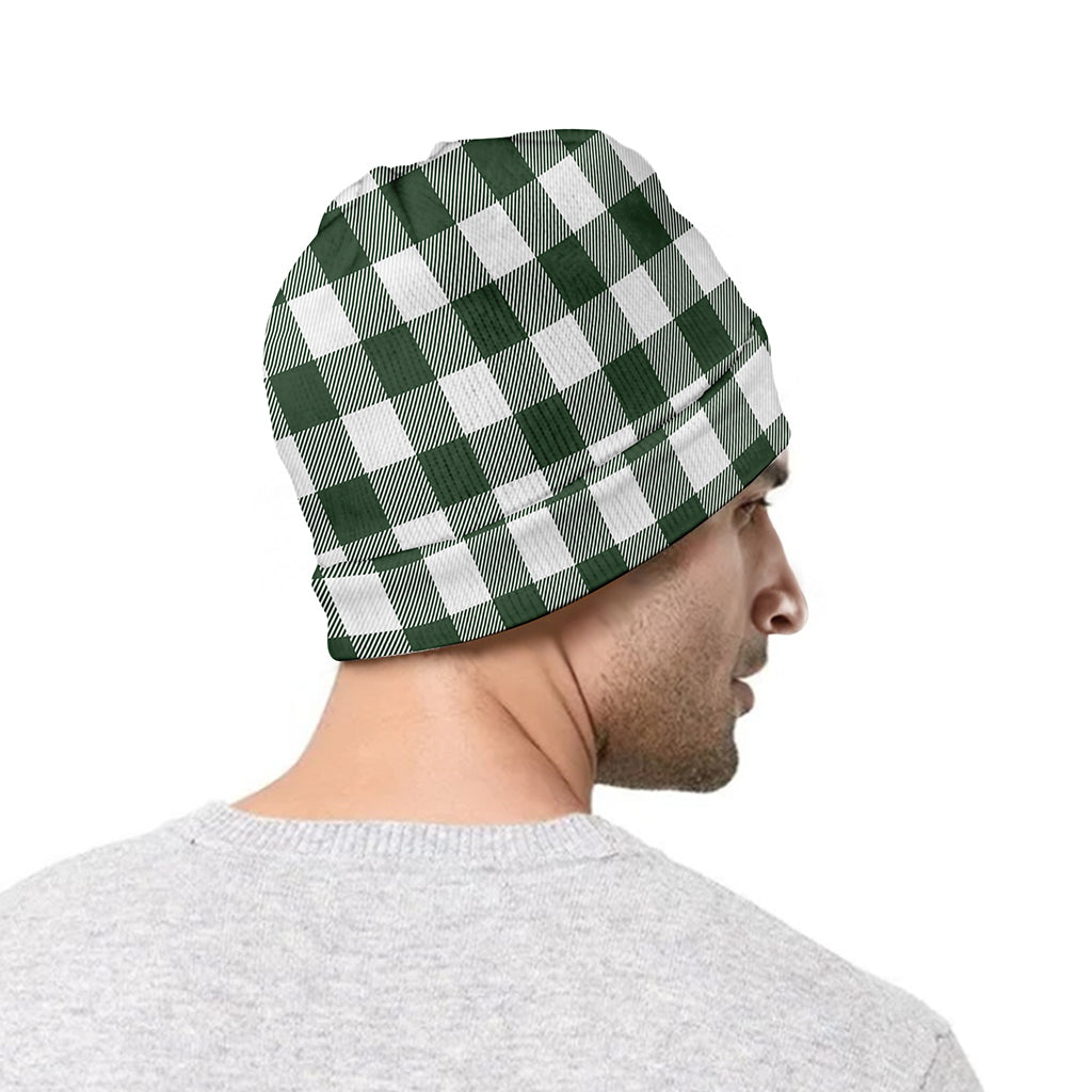 Forest Green Buffalo Check Pattern Print Beanie