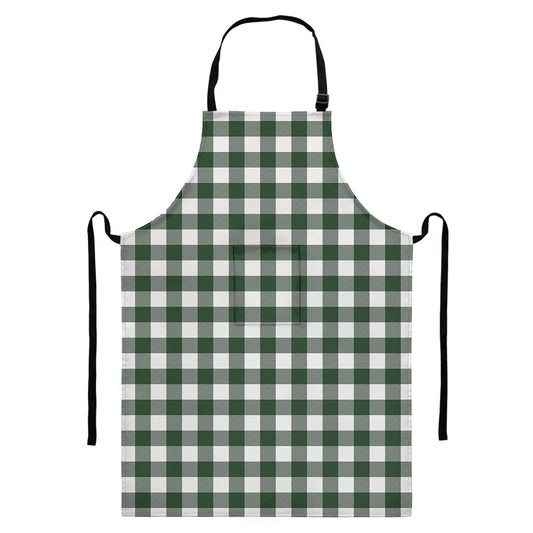 Forest Green Buffalo Check Pattern Print Bib Apron With Pocket