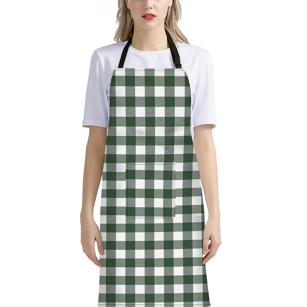 Forest Green Buffalo Check Pattern Print Bib Apron With Pocket