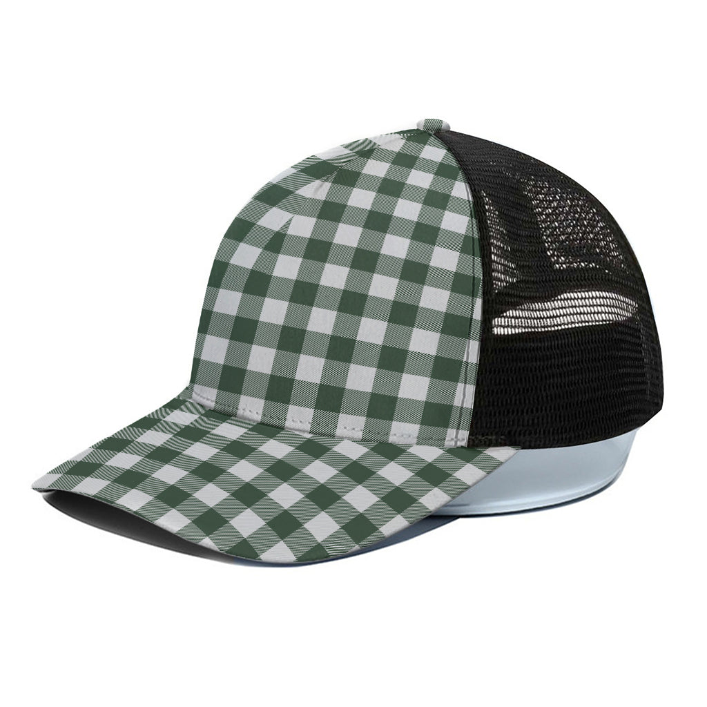 Forest Green Buffalo Check Pattern Print Black Mesh Trucker Cap