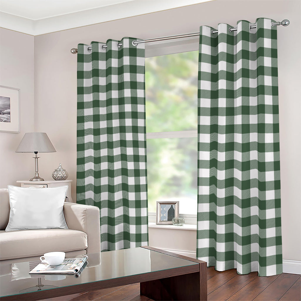 Forest Green Buffalo Check Pattern Print Blackout Grommet Curtains