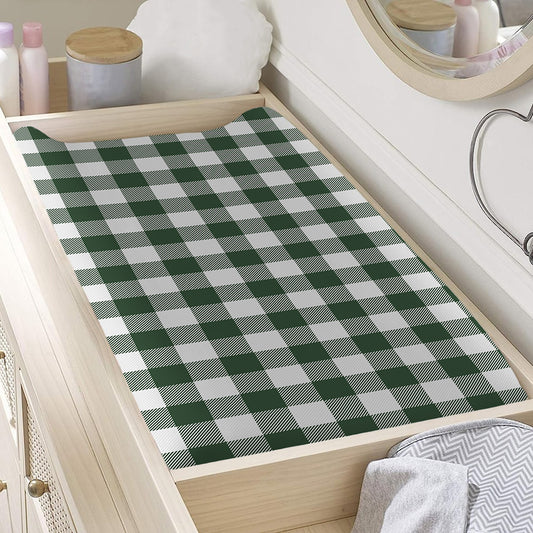 Forest Green Buffalo Check Pattern Print Changing Pad Cover