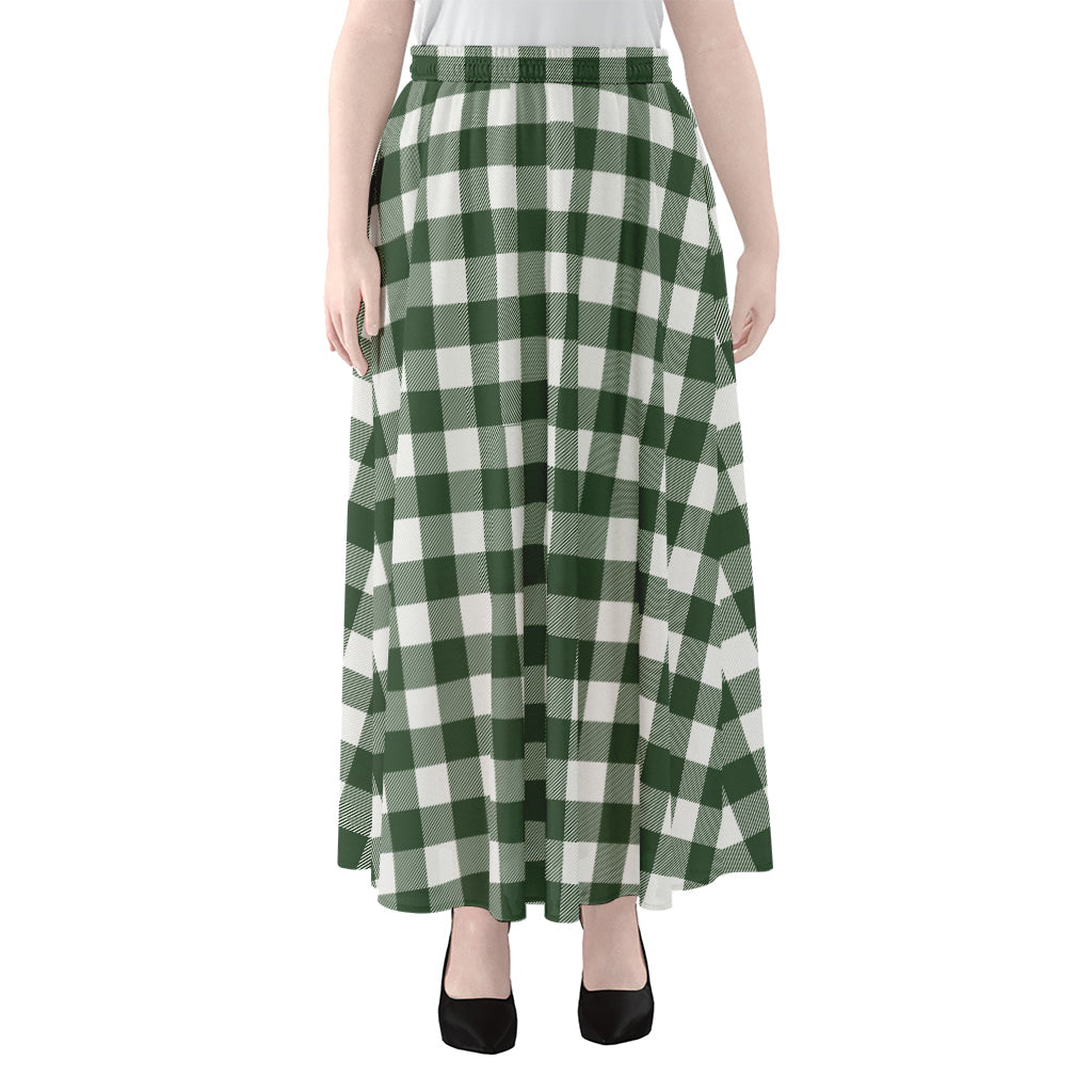 Forest Green Buffalo Check Pattern Print Chiffon Maxi Skirt