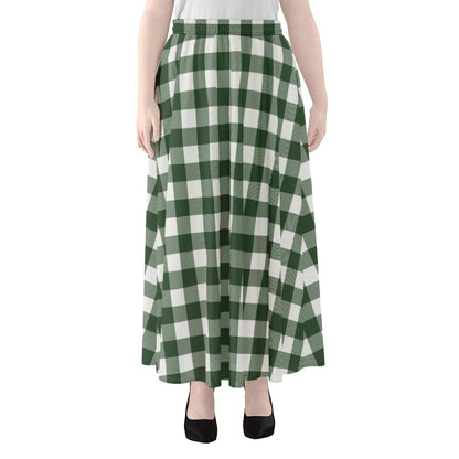 Forest Green Buffalo Check Pattern Print Chiffon Maxi Skirt