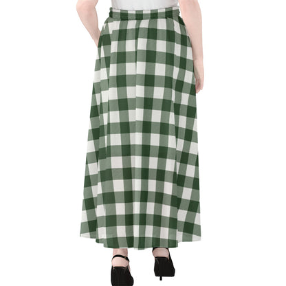 Forest Green Buffalo Check Pattern Print Chiffon Maxi Skirt