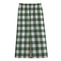 Forest Green Buffalo Check Pattern Print Cotton Front Slit Maxi Skirt