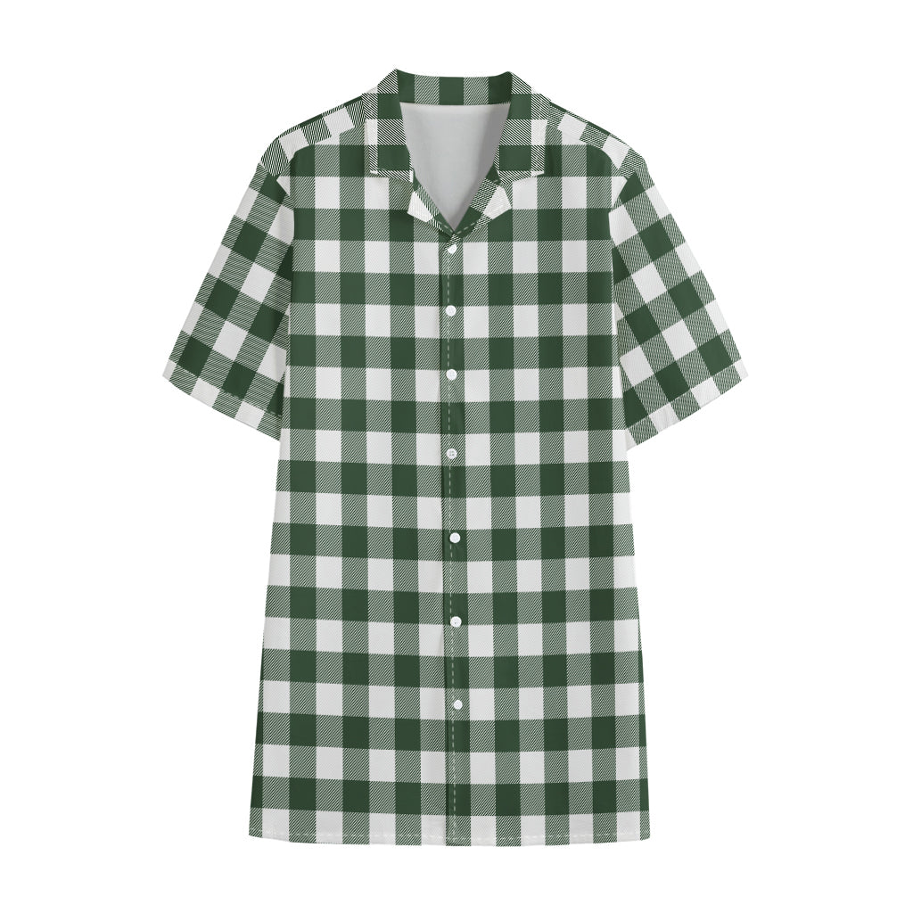 Forest Green Buffalo Check Pattern Print Cotton Hawaiian Shirt