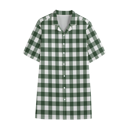 Forest Green Buffalo Check Pattern Print Cotton Hawaiian Shirt