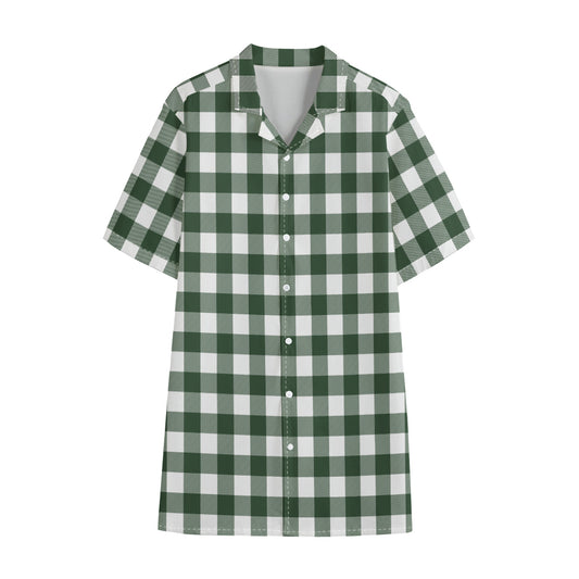 Forest Green Buffalo Check Pattern Print Cotton Hawaiian Shirt