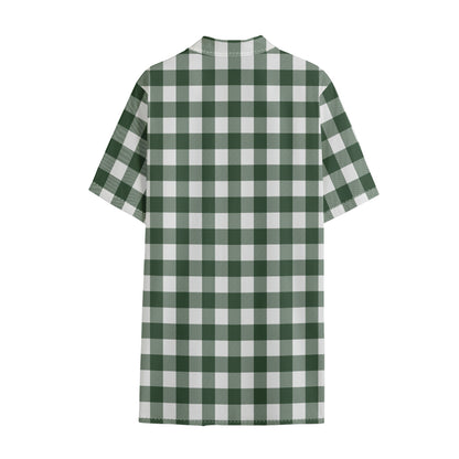 Forest Green Buffalo Check Pattern Print Cotton Hawaiian Shirt