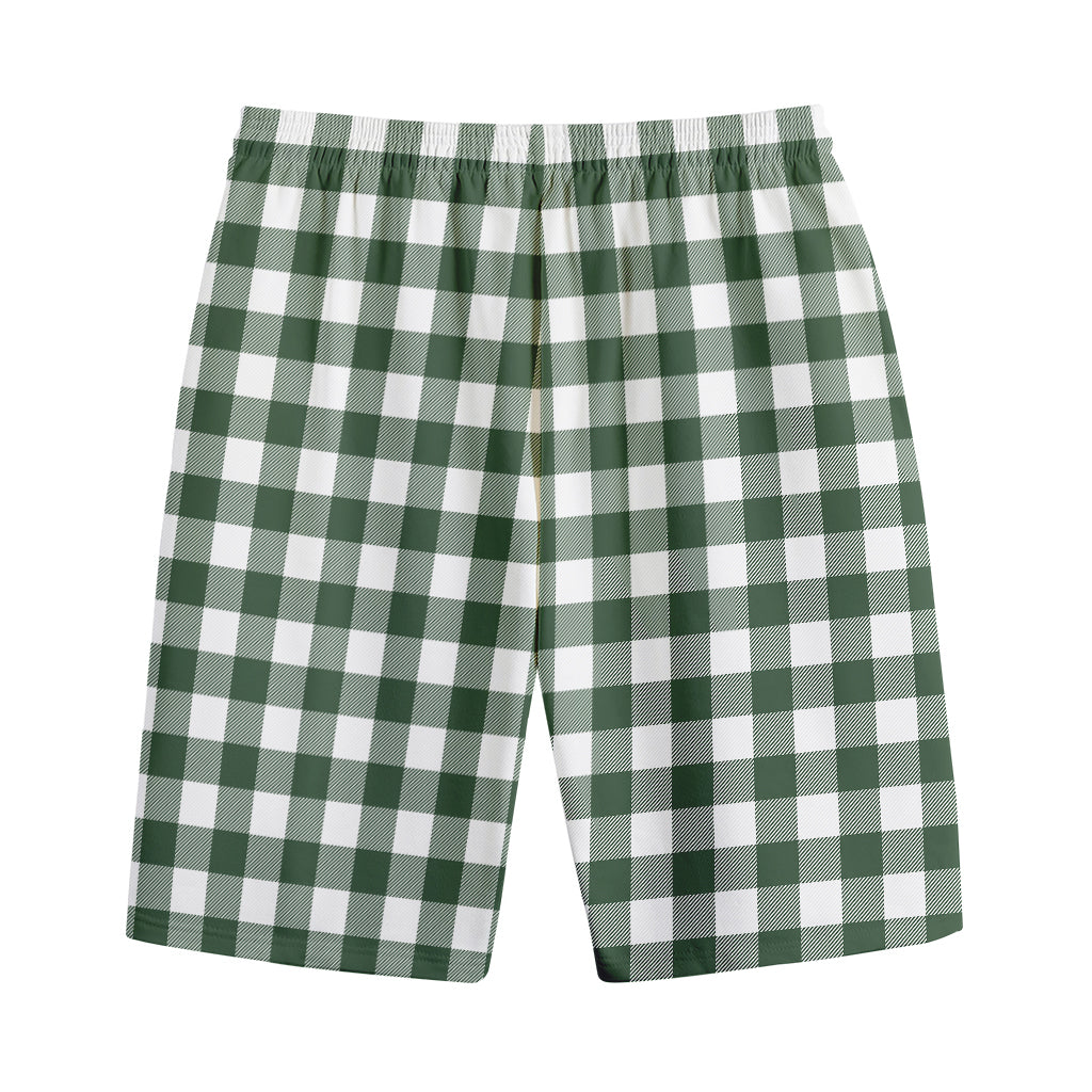 Forest Green Buffalo Check Pattern Print Cotton Shorts