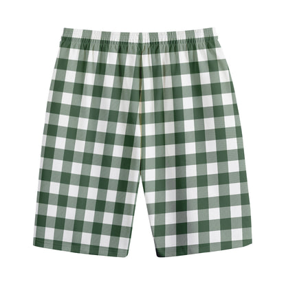 Forest Green Buffalo Check Pattern Print Cotton Shorts