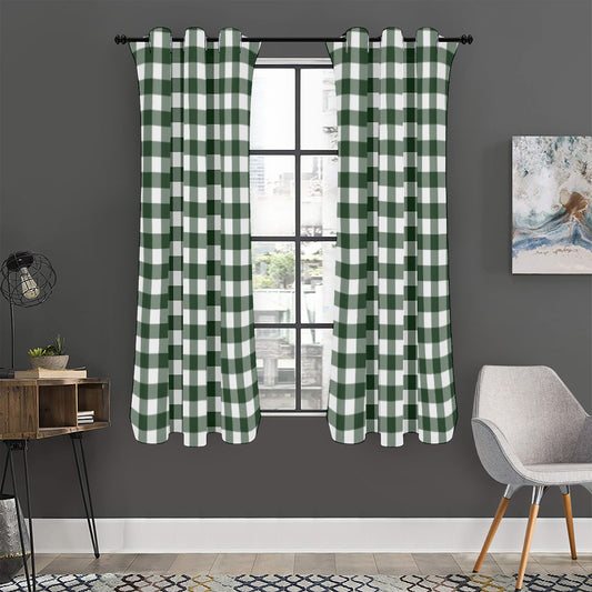 Forest Green Buffalo Check Pattern Print Curtain