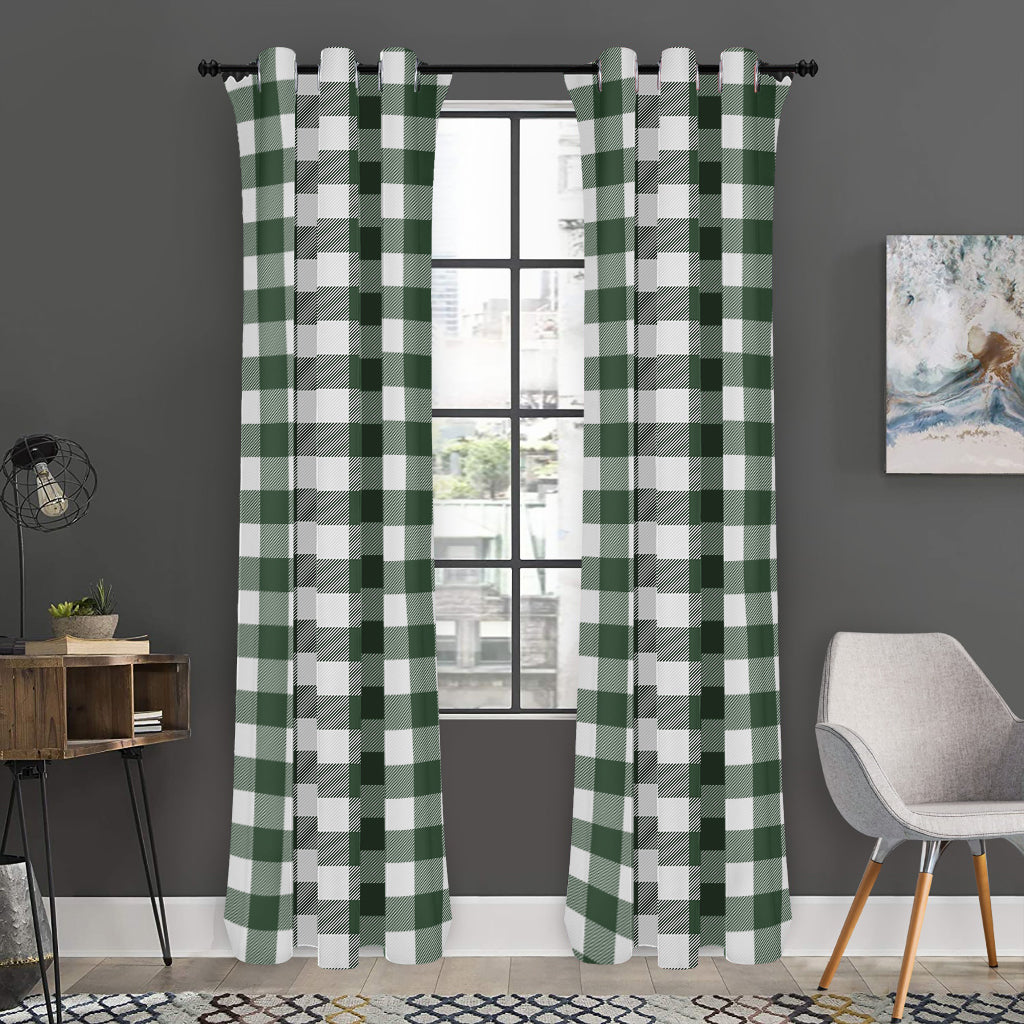 Forest Green Buffalo Check Pattern Print Curtain