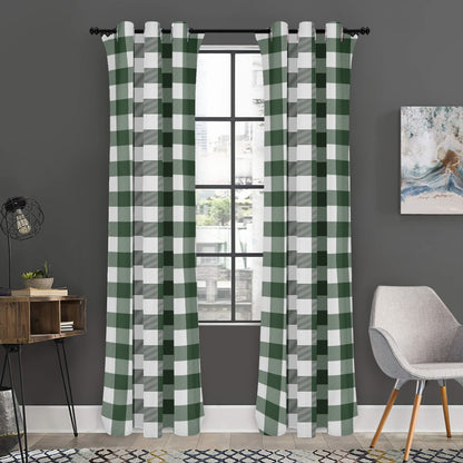 Forest Green Buffalo Check Pattern Print Curtain