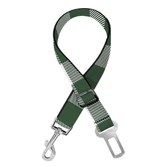 Forest Green Buffalo Check Pattern Print Dog Seat Belt