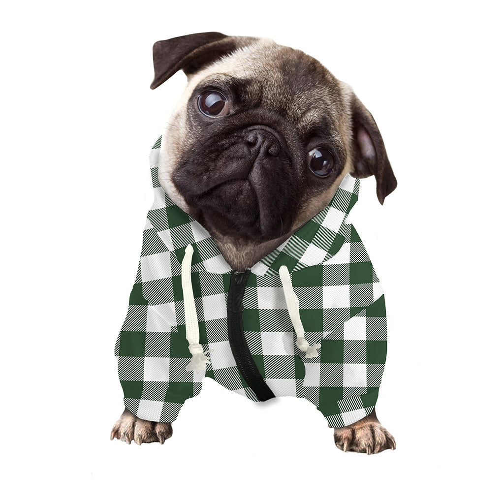 Forest Green Buffalo Check Pattern Print Dog Zip Up Hoodie