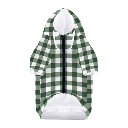 Forest Green Buffalo Check Pattern Print Dog Zip Up Hoodie