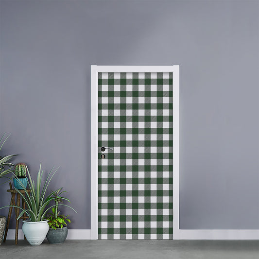 Forest Green Buffalo Check Pattern Print Door Sticker