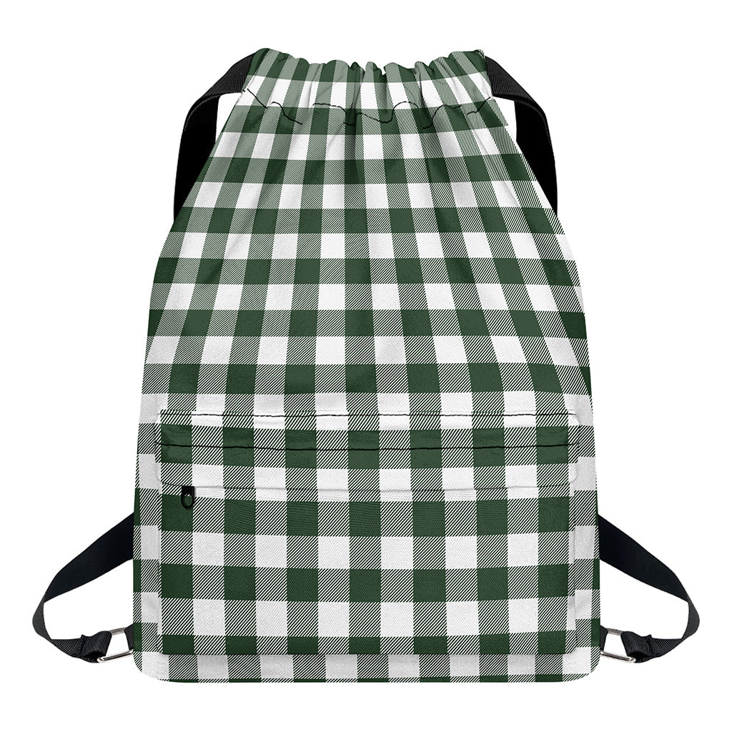 Forest Green Buffalo Check Pattern Print Drawstring Backpack