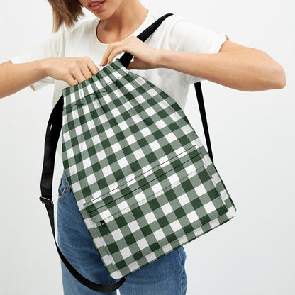 Forest Green Buffalo Check Pattern Print Drawstring Backpack