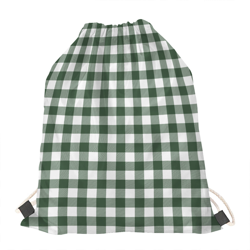 Forest Green Buffalo Check Pattern Print Drawstring Bag