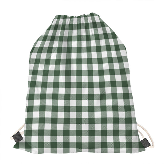 Forest Green Buffalo Check Pattern Print Drawstring Bag