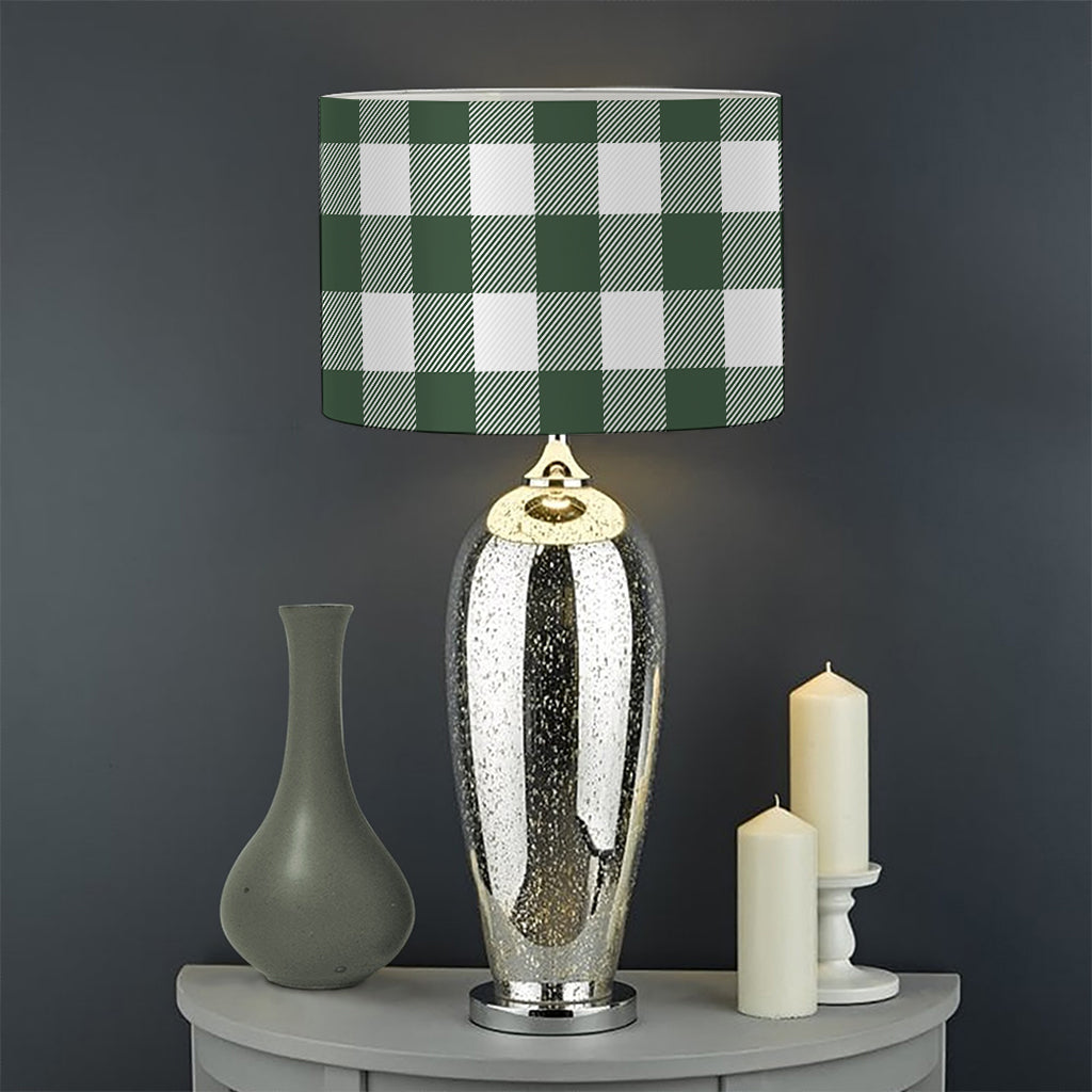 Forest Green Buffalo Check Pattern Print Drum Lamp Shade