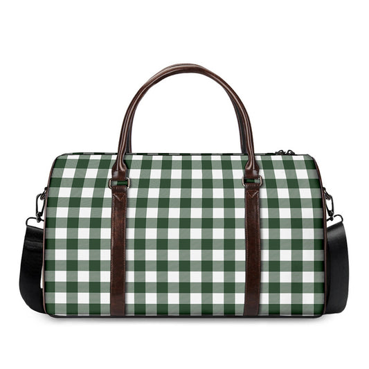 Forest Green Buffalo Check Pattern Print Duffle Bag