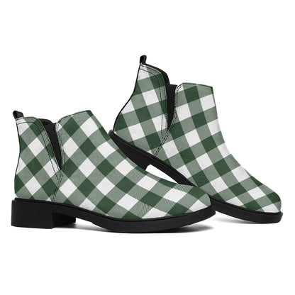 Forest Green Buffalo Check Pattern Print Flat Ankle Boots