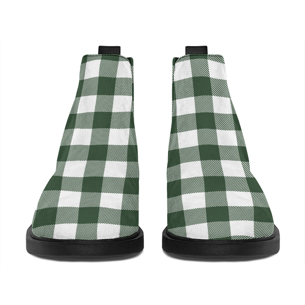 Forest Green Buffalo Check Pattern Print Flat Ankle Boots