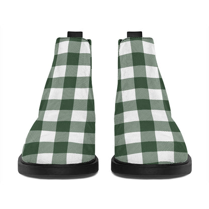 Forest Green Buffalo Check Pattern Print Flat Ankle Boots