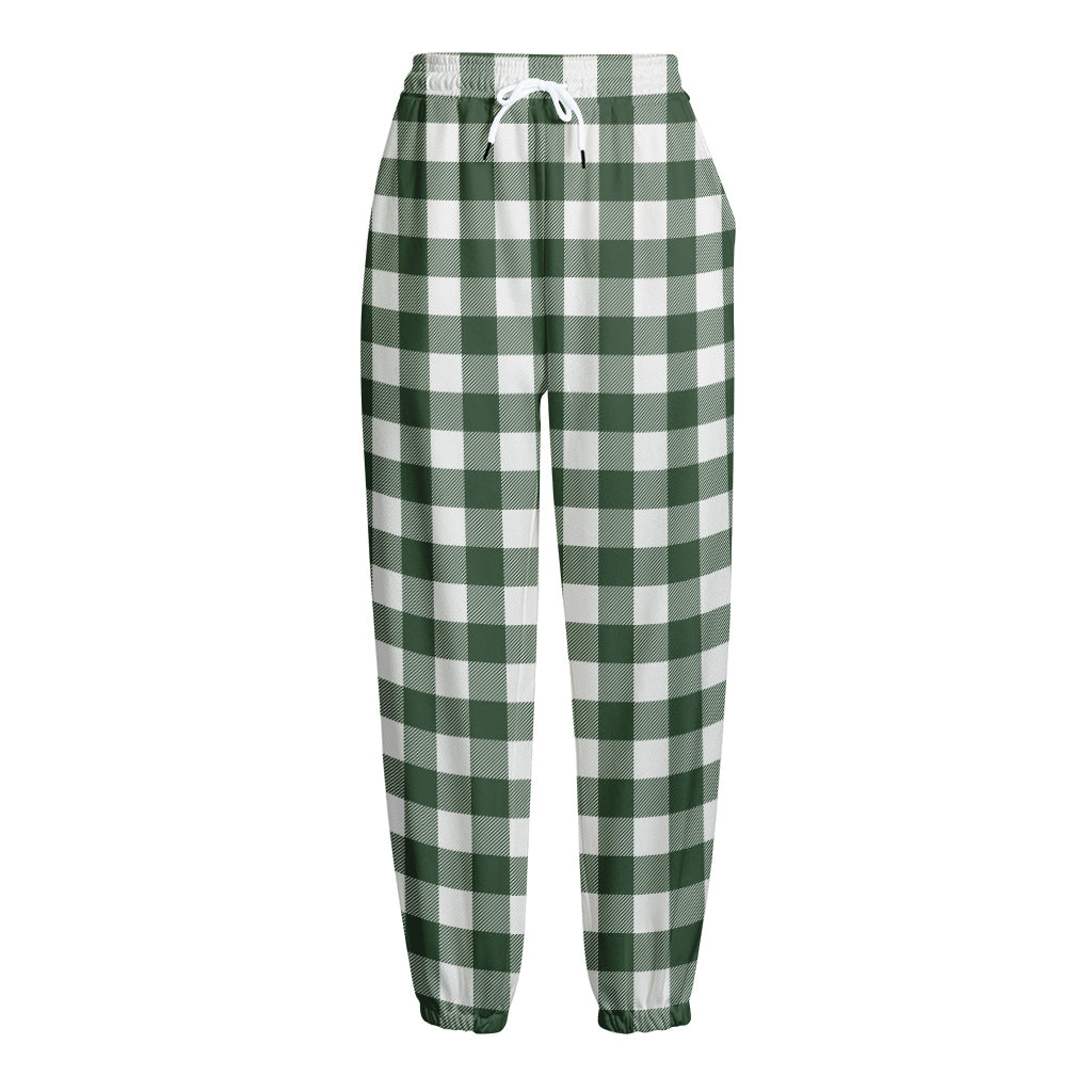 Forest Green Buffalo Check Pattern Print Fleece Lined Knit Pants