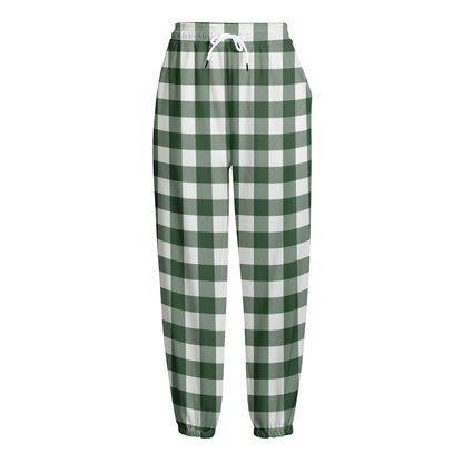 Forest Green Buffalo Check Pattern Print Fleece Lined Knit Pants