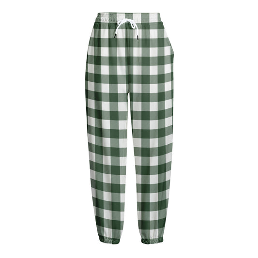 Forest Green Buffalo Check Pattern Print Fleece Lined Knit Pants