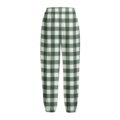 Forest Green Buffalo Check Pattern Print Fleece Lined Knit Pants