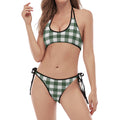 Forest Green Buffalo Check Pattern Print Halter Scoop Tie Side Bikini