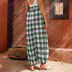 Forest Green Buffalo Check Pattern Print Harem Pants