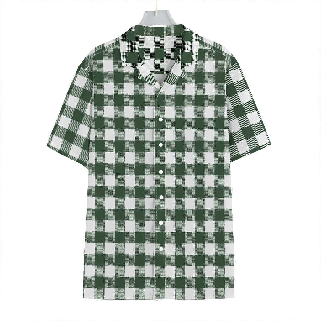 Forest Green Buffalo Check Pattern Print Hawaiian Shirt